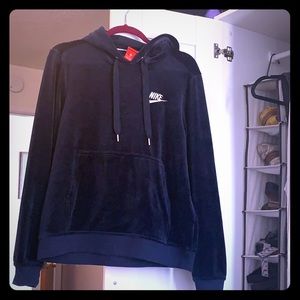Navy blue velour hooded sweatshirt in Medium